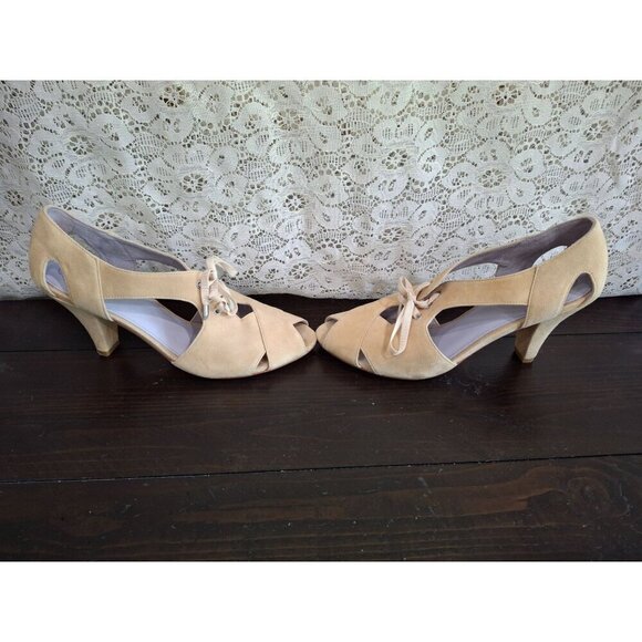 EUC Johnston & Murphy	Tan Suede Open Toe Lace-up Sandal/Sz. 7M - Picture 4 of 9